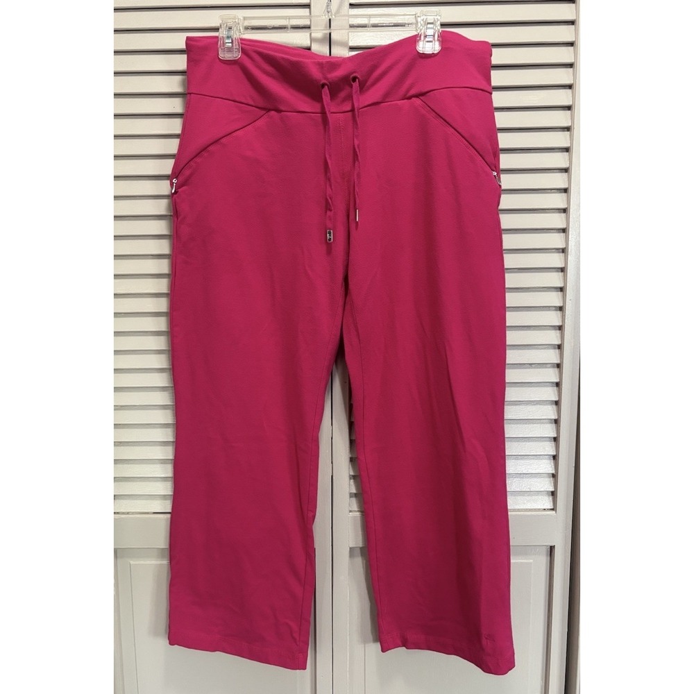 Danskin Now Hot Pink Pants Size PL Mid Rise Pull On Crop Straight Leg Tie Waist